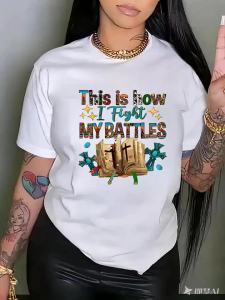Battles Fashion WomenS Colorful Letter Book Pattern Printed Round Neck T-Shirt Casual Short-Sleeve Top for Spring And Summer WomenS Clothing