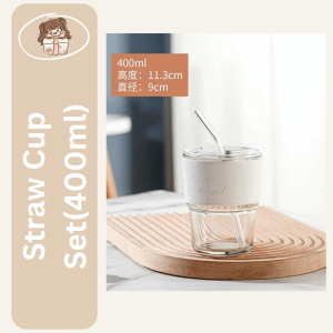 📣🇲🇾 READY STOCK📣【 1 PCS】Glass Straw Cup  | Lid Heat Cold Resistant Iced Water Bottle Viral Coffee Glass Bottle Mug Transparent Mug | 玻璃杯吸管 | (400ml)