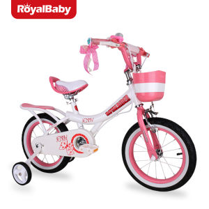 RoyalBaby Girls Kids Bike Jenny 12 Inch Bicycle Basket With Training Wheels White Pink Childs Cycle