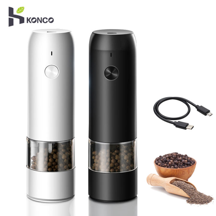 Konco Automatic Salt Pepper Grinder USB Electric Spice Mill Grinder with LED Light Adjustable Electric Pepper Shaker 1 piece Lazada PH