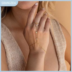 【SHANGZE4】 Tối Giản Nhỏ Chuỗi Pha Lê Vòng Đeo Tay Ngón Tay Nhẫn Cho Phụ Nữ Liên Kết Chuỗi Kết Nối Tay Khai Thác Vòng Tay Đồ Trang Sức Quà Tặng