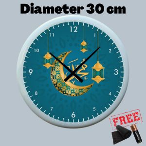 Jam Dinding Islamic 05 Bulan Bintang Kaligrafi Aesthetic Sweep Silent 30cm
