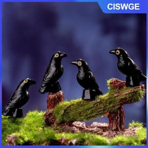 CISWGE 5 10pcs giả chim ma lễ hội Halloween trang trí mô phỏng nhựa đen Crow Halloween thu nhỏ đen Crow bức tượng nhỏ Prop