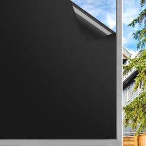 (Cheapest)Blackout Window Film Static Cling: 100% UV Blocking Window Privacy Film Room Darkening Frosted Glass Window Tint Film Heat Control Removable Window Coverings