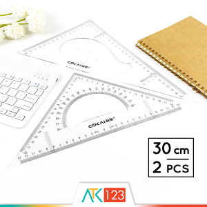Penggaris / Mistar Segitiga / Busur Derajat / Mal Pola Lengkung / Kurva / Wayang / Jahit Transparan / Bening / Transparent / Clear Triangle / Triangular Ruler / Protractor / French Curve Set 30 cm RLS-KJ-1230