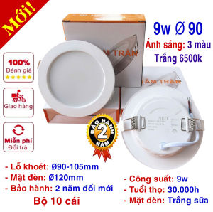 [Bộ 10 cái] Đèn led downlight âm trần 9w (phi 90mm)/Ánh sáng: 1 màu 3 màu/ Bảo hành 2 năm đổi mới
