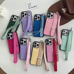 Suitable For Iihone16 Alligator Pattern Card Mobile Phone Case 13ProMax Wristband Lanyard 12pro Anti-drop 11 Protection Cover