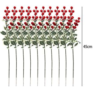 20/10Pcs Articifial Christmas Red Berry Flowers Holly Leaves Branch DIY Wreath for Xmas Tree Ornaments New Year Party Home Decor