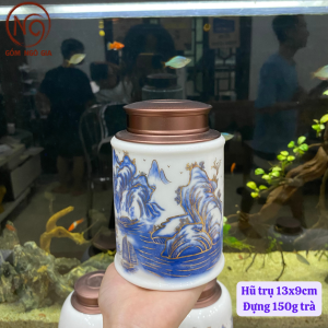 Hũ Đựng Trà Sơn Thủy sứ Bát Tràng men Trắng Xanh cao cấp Bình-Hộp-Lọ đựng chè/cà phê/thảo mộc DecorGốm Ngô Gia