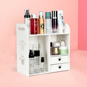 DIY Wooden Cosmetic Cabinet with Drawer Organizer Storage Box Desktop Organizer Plastic Set/MS