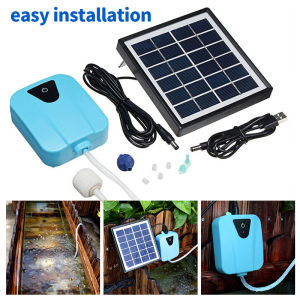 2L/min Aquarium Air Pump Solar Powered Oxygenator Fish Tank Oxygen Pump USB Charging Pond Aerator Water Pump with 1 Air Stone