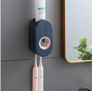 2 in 1 Automatic Toothpaste Squeezer & Toothbrush Holder Wall Mounted Self Adhesive Dispenser Effortless Dental Care