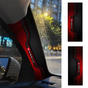MUSASI 2 Pcs Sporty Pattern Car A-Pillar Stickers Carbon Fiber Self-adhesive Car Interior Stickers Fashion Black Red Car Interior Decals Automotive Interior Accessories