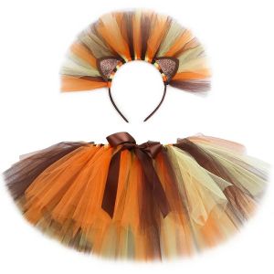 Girls Lion Tutu Skirt Perform Dance Toddler Baby Tutus Tulle Skirt Kids Halloween Animal Costume with Mane Headband2026