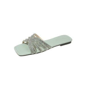 [Free Shipping] Plus-Size WomenS Summer New Style Flat Sandals Solid Color Lightweight Decorated With Rhinestones