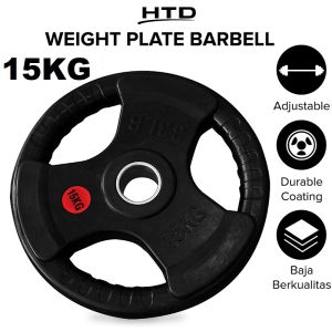 HTD Sport Rubberized Weight Plate Barbell Coated Alat Olahraga Fitness Angkat Besi 15Kg Q302