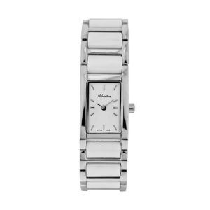 ADRIATICA Swiss Made Elegant Watches Silver Rectangle Case Womens White Ceramic Band Watch 17mm x 24mm A3396.C113Q