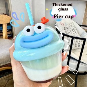 Cốc ống hút thủy tinh dễ thương cốc nhỏ cốc tách cà phê sữa cốc nhỏ Cốc mũm mĩm
