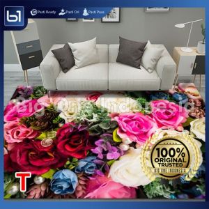 Karpet Lantai Anti Slip Motif Bunga 90x140cm Tikar Ruang Tamu Atau Kamar Tidur Rugs Permadani Mewah Modern Unik Minimalis 90 x 140 Alas Lantai Estetik Luxury Carpet Aesthetic Import Elegan Crystal Velvet