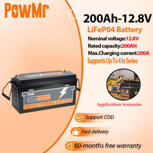 PowMr 12.8V 200Ah LiFePO4 Battery 2560Wh Built-in Full BMS 6000+ Cycles Max 200A Charge/Discharge 4S4P Expandable Lightweight Replace Dual 12V 100Ah Lead-Acid For Solar RV Camper Home Power Backup 5Y Free Warranty COD Available