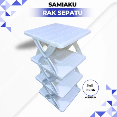 Samiaku Rak sepatu sendal rak sendal modis motif kayu futuristik rak portable serbaguna