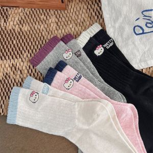 4Pairs New Cartoon Sanrio Hello Kitty Womens Socks Cotton Breathable Cute Cute Soft Thermal Warm Middle Tube Sock Comfortable Floor Stockings