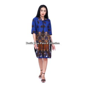 Couple Batik Wanita Dress Dan Kemeja Batik Pria SunBlo By Batik Dua Putri Pekalongan - HARGA SATUAN - = SD BIRU
