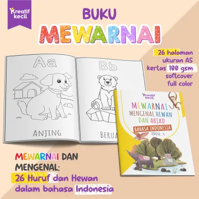 Buku Mewarnai dan Mengenal 26 Huruf Abjad tema Hewan