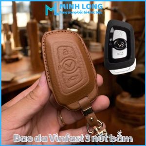 Bao Da Chìa Khoá Ép Form Smartkey Ô Tô Vinfast Lux A 2.0 Lux SA 2.0 Chìa Khoá 3 Nút Bấm Ốp Chìa Khoá Da Thật May Thủ Công Kazak VIN-C3