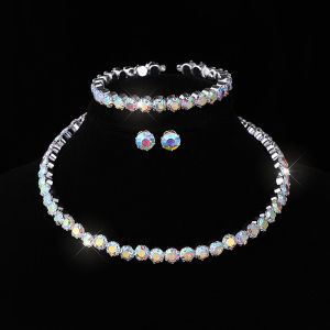 Minwen 4Pcs set Women Jewelry Set For Women Charm Necklace Bracelet Stud Earring White Zircon Chain Necklace