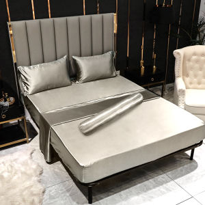 Dansunreve 4in1 Ice Silk Bedsheet Set Cool Fittedsheet + Pillowcase + Bolster Case Plain Single Queen King Bed Sheet Sets