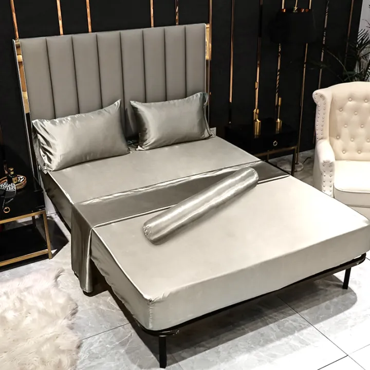 Dansunreve%204in1%20Ice%20Silk%20Bedsheet%20Set%20Cool%20Fittedsheet%20+%20Pillowcase%20+%20Bolster%20Case%20Plain%20Single%20Queen%20King%20Bed%20Sheet%20Sets%20-%20Image%207