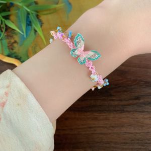 New Chinese summer braided rope butterfly flower bracelet female sweet and cute high-end hand rope new temperament jewelry