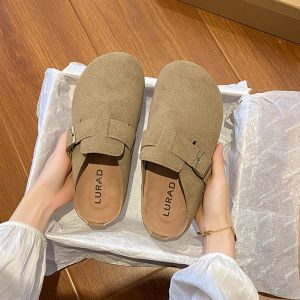 LURAD Sepatu Wanita Slip On Sendal Santai Cewek Slide Anti Slip Sandal Rumah Simple Khaki Sepatu Sandal WL24116