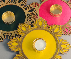 MDF Lotus Rangoli Board for Floor Decoration | 8-Inch Festive Decor for Diwali Pooja Weddings | Reusable Single Pc