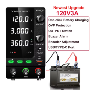 【Buy 1 Get 1 Free】KUAIQU Plating Adjustable DC Power Supply 120V 3A OCP Encoder Knob Preset Current OUTPUT USB-C /A Fast Charge for Anodizing Aluminium Battery Charging