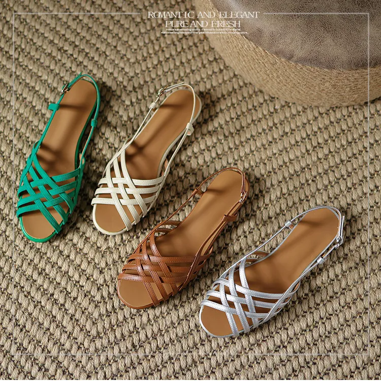 Fashion vintage woven flat hot sale slippers