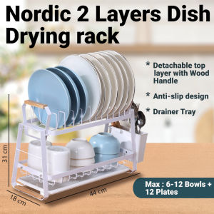 🔥OCT Nordic 2 Layers Dish Drying rack with Drainer Tray🔥 Detachable 🔥Utensils Holder 🔥Space Saving