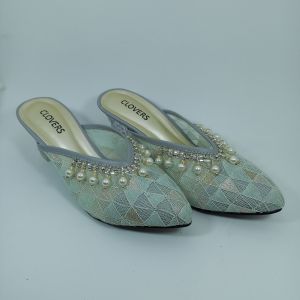 Clovers Sendal Hak Kaca Brukat Rantai Mutiara Pesta Harian Formal dan Wedding