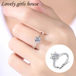 Zircon Fashion Wedding Ring for Women Adjustable Silver Plated Diamond Ring Womens Jewellery Gift