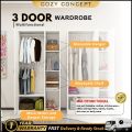 (2 WARNA) 180cm/T 3 Pintu Almari Baju  / Besar 3 DOOR Wardrobe / Clothes Budak Almari Kabinet Closet Wardrobe Hanger Shelf Cupboard. 