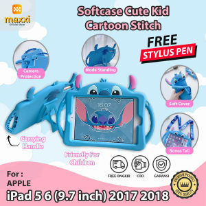 iPad 5 6 9.7 inch 2017 2018 Soft Case Skin Pelindung Tablet Karakter Cartoon Cover Kartun Stitch Cute Casing Stand Mode Grip Strap