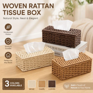 Woven Tissue Box Imitation Rattan Paper Towel Storage Box Large Capacity Tissue Storage Organizer