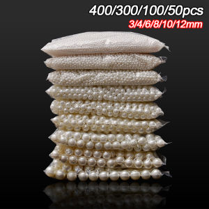 [400/300 Hạt] Hạt Ngọc Trai Hạt Thủ Công Bằng Tay ABS Lỏng Tròn Để Tự Làm Vòng Cổ Trang Sức Hạt Làm Vòng Tay 3/4/6/8/10/12Mm