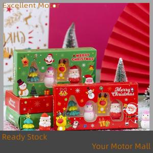 Excellent Ready Stock 4Pcs set Cute Cartoon Santa Claus Reindeer Erasers Kawaii Aesthetic Stationery Kids Eraser Set Student Reward Christmas Gifts