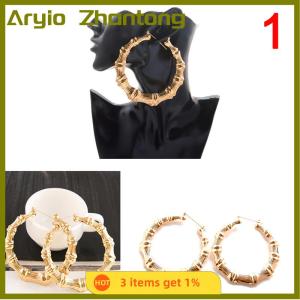 Aryio Large Bamboo Earrings Hip-Hop Earrings Ladies Hoop Hoops Ear Circle