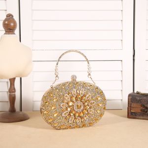 Cross-border Sunflower diamond-encrusted evening pack European and American hand-held evening pack rhinestone Oval Ladys gift pack Bag