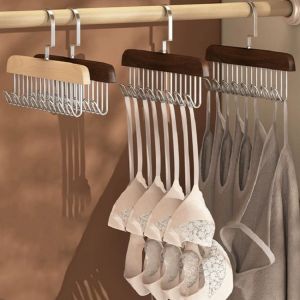 WENSH ไม้แข็งสีทึบ ที่แขวนเสื้อชั้นในสำหรับผู้หญิง การหมุน360องศา ตะขอ8อัน ที่แขวนเข็มขัดผู้ชาย ทนทานต่อการใช้งาน กันลื่นกันลื่น ที่แขวนเข็มขัด บ้านในบ้าน