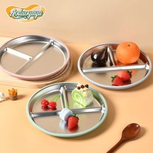AODUOYAYA Stainless Steel Kids Plate Non-Slip with Suction Divided Baby Plates Anti Broken Silicone Sleeves Toddler Bowls