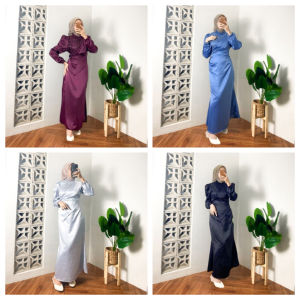 Dress Princess Satin Premium Baju Kondangan Simple Gaun Pesta Kekinian Gamis Lebaran Wanita Terbaru